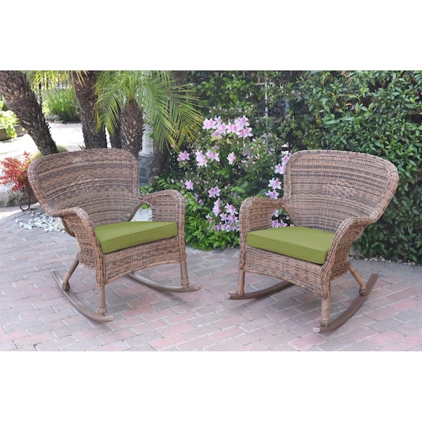 Jeco W00212-R-2-FS029 Windsor Honey Resin Wicker Rocker Chair with Green Cushion, 2PK W00212-R_2-FS029 - main